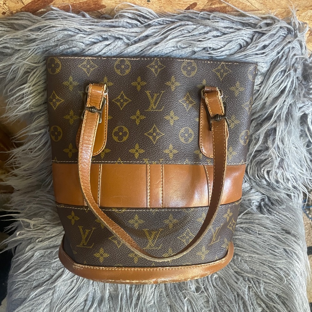 Louis Vuitton Monogram Canvas Bucket Bag with Tan Trim- Made in USA